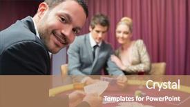  Presentation with poker - Audience pleasing slides consisting of man smiling and looking up from poker game in casino backdrop and a coral colored foreground