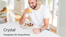  Presentation with healthy eating - Beautiful theme featuring man smiling eating healthy breakfast backdrop and a white colored foreground