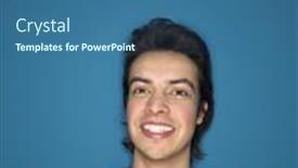  Presentation with studio - PPT theme with man-smiling-in-studio-head background and a ocean colored foreground