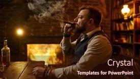  Presentation with cigar - Audience pleasing PPT theme consisting of man-smokes-a-cigar backdrop and a wine colored foreground
