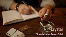  Presentation with cigarette - Colorful PPT theme enhanced with man-smokes-cigarette-and-writes backdrop and a wine colored foreground