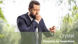  Presentation with smoking - Slide set consisting of man-smoking-and-coughing-outdoors background and a seafoam green colored foreground