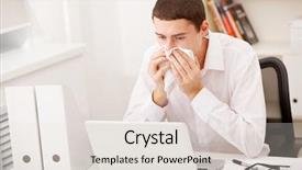  Presentation with sneezing - Slide set enhanced with man sneezing while working in office man having flu background and a lemonade colored foreground