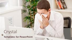  Presentation with sneezing - Beautiful slide set featuring man-sneezing-while-working backdrop and a lemonade colored foreground