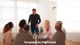  Presentation with community health - Amazing presentation design having man-speaking-at-support-group backdrop and a tawny brown colored foreground