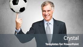  Presentation with spinning - PPT theme consisting of man spinning a soccer ball background and a dark gray colored foreground