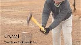  Presentation with wood gray - Slides having man splitting wood with an ax on a gray cold late fall day background and a coral colored foreground
