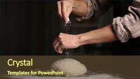 Presentation with flour - Theme having man sprinkling flour over fresh background and a tawny brown colored foreground