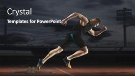  Presentation with colour blocking building blocks - Beautiful slide set featuring man-sprinter-leaving-starting-blocks backdrop and a dark gray colored foreground