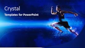  Presentation with sports - Cool new presentation design with man-sprinter-leaving-starting-sports backdrop and a navy blue colored foreground