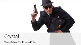  Presentation with spy man - Cool new presentation design with man spy with handgun isolated backdrop and a white colored foreground
