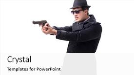  Presentation with spy man - Presentation theme consisting of man spy with handgun isolated background and a white colored foreground
