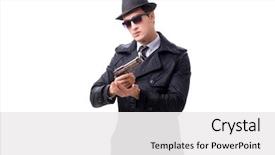  Presentation with spy man - Cool new presentation theme with man spy with handgun isolated backdrop and a white colored foreground