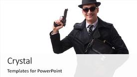  Presentation with spy man - Amazing presentation theme having man spy with handgun isolated backdrop and a white colored foreground