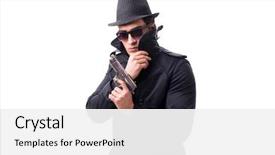  Presentation with spy man - Amazing theme having man spy with handgun isolated backdrop and a white colored foreground