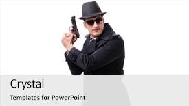  Presentation with spy man - PPT layouts with man spy with handgun isolated background and a white colored foreground