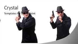 Presentation with spy man - Cool new presentation theme with man spy with handgun isolated backdrop and a soft green colored foreground