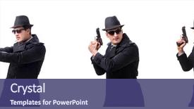  Presentation with spy man - Colorful PPT theme enhanced with man spy with handgun isolated backdrop and a ocean colored foreground
