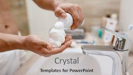  Presentation with hand hygiene - Slide set featuring man-squeezes-out-shaving-foam background and a mint green colored foreground