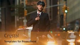  Presentation with bicycle - Colorful presentation theme enhanced with man-standing-by-bicycle backdrop and a gold colored foreground