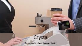  Presentation with takeaway coffee - Slide set consisting of barrista - man standing by the till background and a coral colored foreground