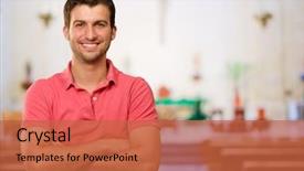  Presentation with happy sad face man - Beautiful theme featuring man standing in church backdrop and a red colored foreground