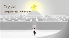  Presentation with maze - Presentation with man standing in front of a big round maze with profit concept on the middle background and a cream colored foreground