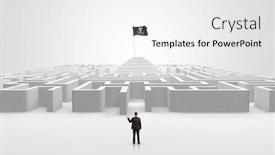  Presentation with pirate - Cool new slide set with man standing in front of a big round maze with pirate flag in the center backdrop and a white colored foreground