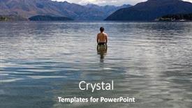  Presentation with remote - Audience pleasing slide set consisting of man standing in still remote lake backdrop and a gray colored foreground