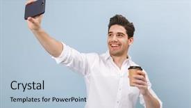  Presentation with electronics labb man - Slide deck enhanced with man standing isolated over blue background and a light blue colored foreground