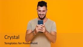  Presentation with orange - Slides with man standing isolated over orange background and a gold colored foreground