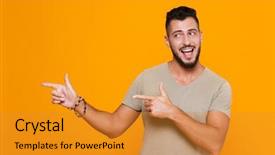  Presentation with happy sad face man - Beautiful PPT layouts featuring man standing isolated over orange backdrop and a  colored foreground