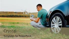  Presentation with flight - Slide set consisting of man-standing-near-the-car background and a coral colored foreground