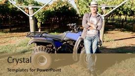  Presentation with truck - Colorful slide set enhanced with man standing next to truck backdrop and a coral colored foreground