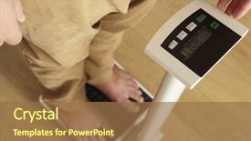  Presentation with tilted scales - Cool new slide deck with man standing on digital scales backdrop and a coral colored foreground