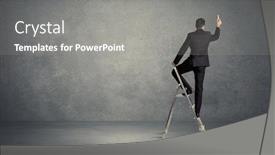  Presentation with chalk - Audience pleasing PPT theme consisting of man standing on ladder drawing with chalk in his hand on clear wall pattern background backdrop and a gray colored foreground