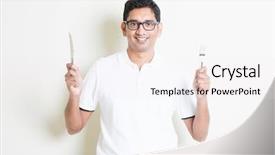  Presentation with cutlery food - Presentation enhanced with man standing on plain background background and a white colored foreground