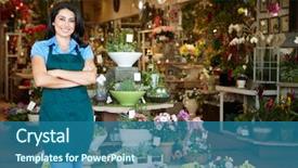  Presentation with bakery baking ingredients - PPT layouts with man standing outside bakery cafe background and a ocean colored foreground