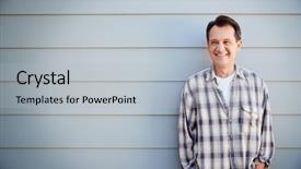  Presentation with clapboard - Presentation theme having man standing outside grey clapboard background and a light gray colored foreground