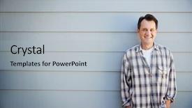  Presentation with clapboard - Slides featuring man standing outside grey clapboard background and a light gray colored foreground