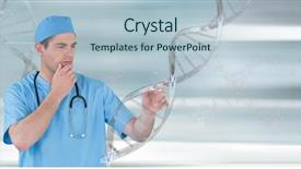  Presentation with graphene and dna - Cool new PPT theme with man standing with 3d dna backdrop and a light blue colored foreground