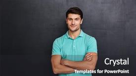  Presentation with happy sad face man - Theme consisting of man standing with arms cross background and a dark gray colored foreground