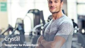  Presentation with man looking up happy - Slide deck with man standing with arms folded background and a ocean colored foreground