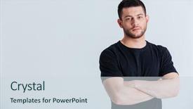  Presentation with sports - Theme having man standing with arms folded background and a sky blue colored foreground