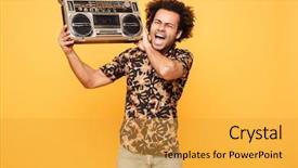  Presentation with tape recorder - Amazing theme having man standing with tape recorder backdrop and a gold colored foreground