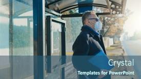  Presentation with bus stop - PPT theme consisting of man-stands-at-the-bus background and a ocean colored foreground