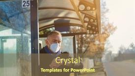  Presentation with bus stop - PPT layouts with man-stands-at-the-bus background and a violet colored foreground