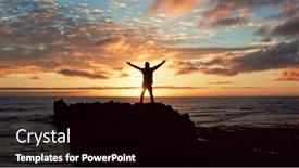  Presentation with summer sun - PPT layouts consisting of man-stands-on-a-rock background and a black colored foreground