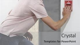  Presentation with fire alarm - Presentation theme featuring man starting fire alarm background and a light gray colored foreground