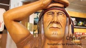  Presentation with native american - PPT theme enhanced with man statue carved from wood background and a red colored foreground